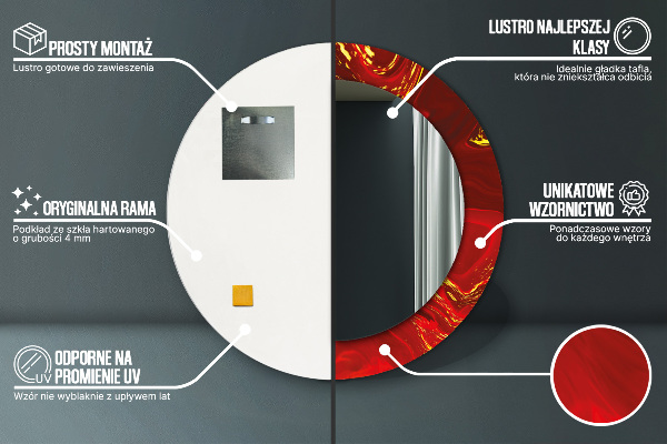 Espejo redondo impreso decorativo redondo Mármol rojo