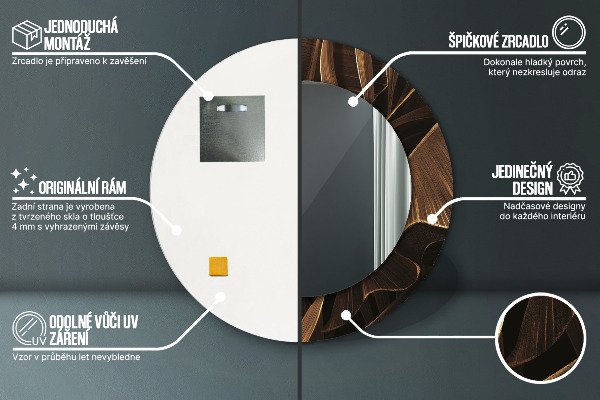 Espejo redondo impreso decorativo redondo Hojas marrones de plátano