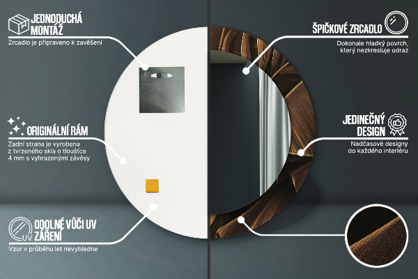 Espejo redondo impreso decorativo redondo Hojas marrones de plátano