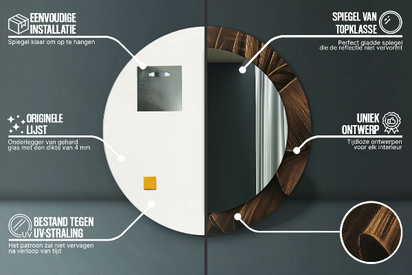 Espejo redondo impreso decorativo redondo Hojas marrones de plátano