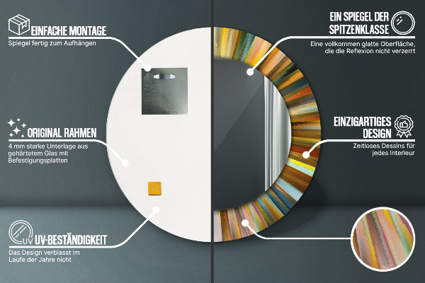 Espejo redondo impreso decorativo redondo Patrón radial abstracto