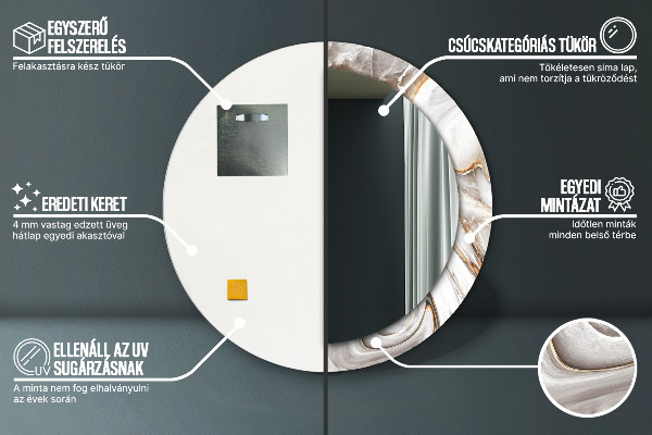 Espejo redondo marco estampado Mármol claro