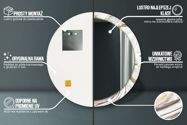 Espejo redondo marco estampado Mármol claro