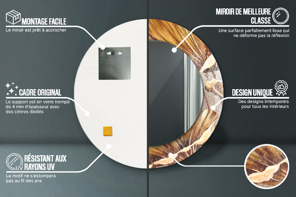 Espejo redondo marco estampado Hojas doradas