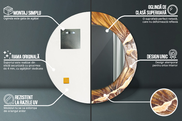 Espejo redondo marco estampado Hojas doradas