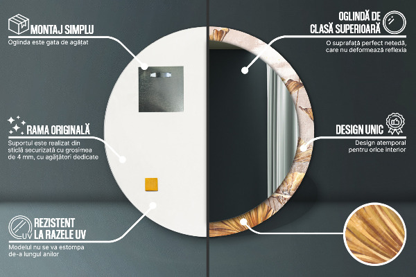 Espejo redondo marco estampado Hojas doradas