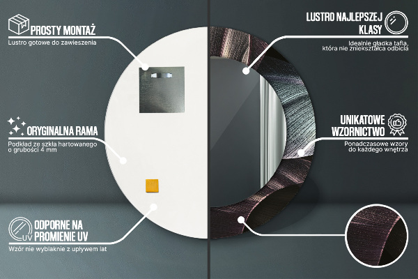 Espejo redondo marco estampado Hojas tropicales oscuras