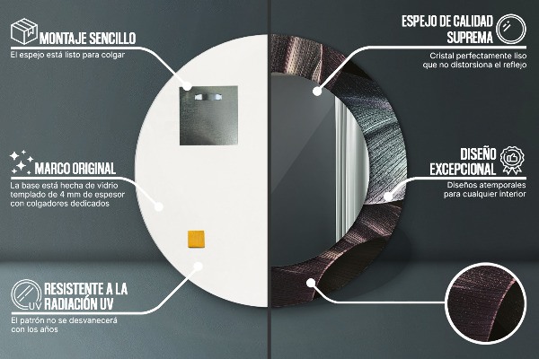 Espejo redondo marco estampado Hojas tropicales oscuras