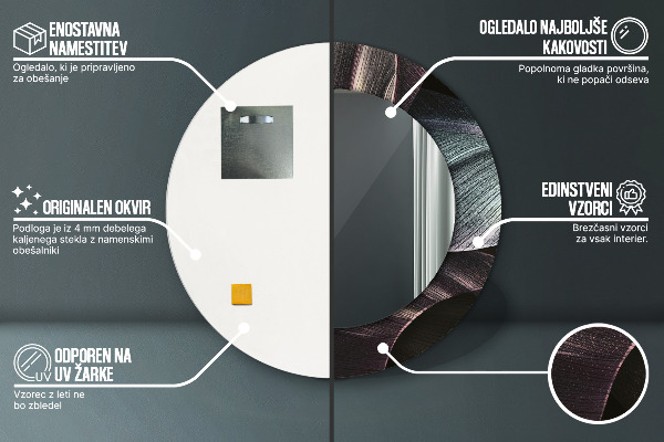 Espejo redondo marco estampado Hojas tropicales oscuras