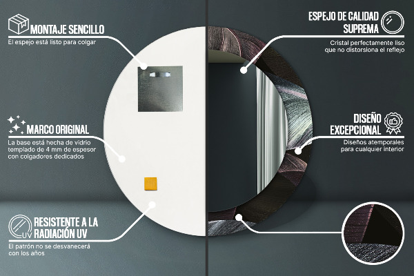 Espejo redondo marco estampado Hojas tropicales oscuras