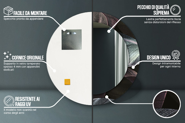 Espejo redondo marco estampado Hojas tropicales oscuras