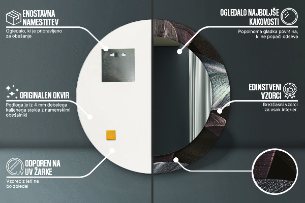 Espejo redondo marco estampado Hojas tropicales oscuras