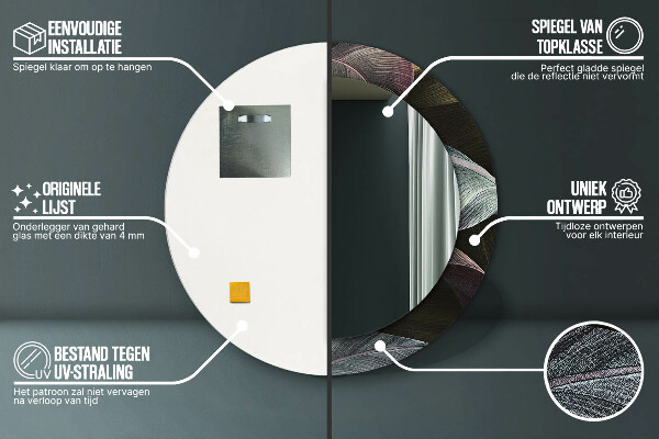 Espejo redondo marco estampado Hojas tropicales oscuras