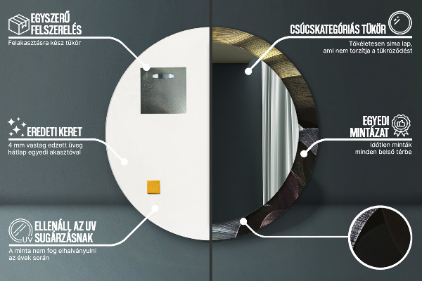 Espejo redondo marco estampado Hojas tropicales oscuras