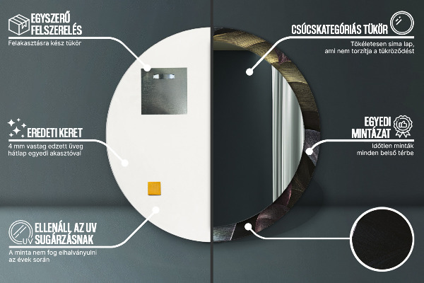 Espejo redondo marco estampado Hojas tropicales oscuras