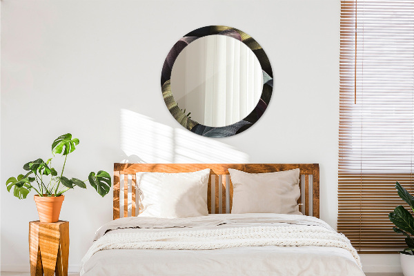 Espejo redondo marco estampado Hojas tropicales oscuras