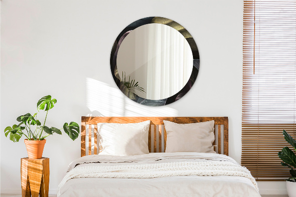 Espejo redondo marco estampado Hojas tropicales oscuras