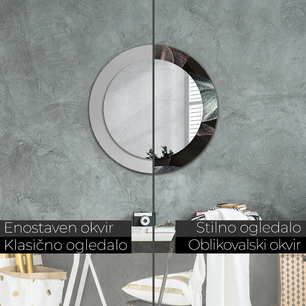 Espejo redondo marco estampado Hojas tropicales oscuras