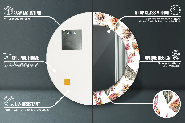 Espejo redondo marco estampado Flores antiguas