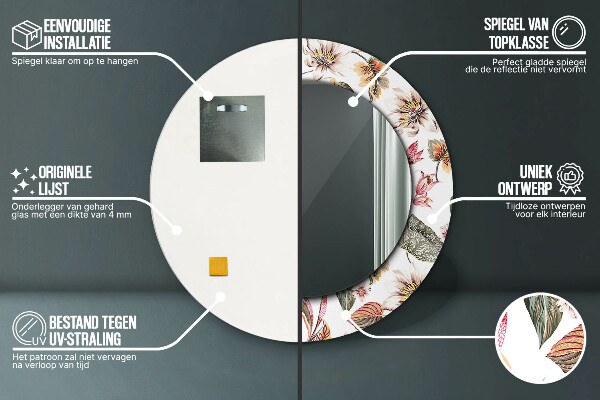 Espejo redondo marco estampado Flores antiguas