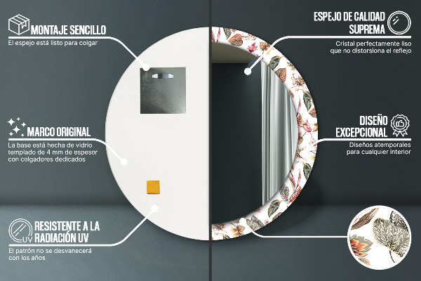 Espejo redondo marco estampado Flores antiguas