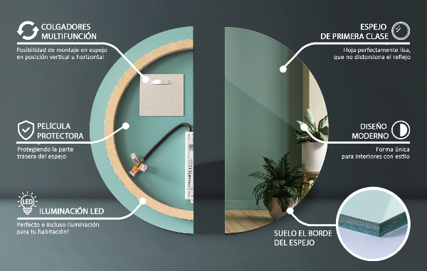 Espejo cuarto de baño redondo con luz fi 90 cm