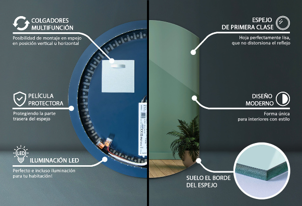 Espejo circulo cortado LED 63x70 cm