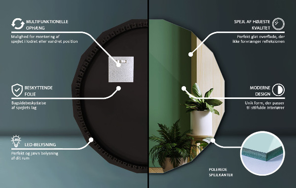 Espejo poligonal LED 50x50 cm
