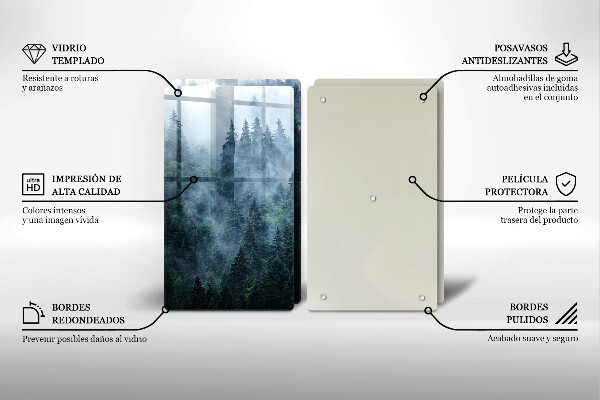 Protector pared cocina Árboles forestales y niebla.