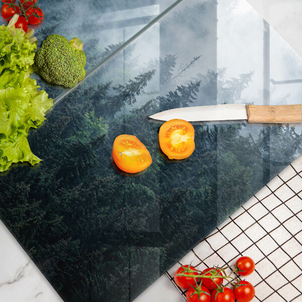 Protector pared cocina Árboles forestales y niebla.