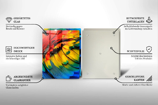 Protector pared cocina Plumas de loro de colores