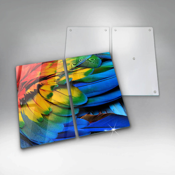 Protector pared cocina Plumas de loro de colores