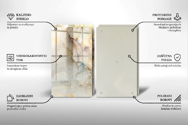 Protector pared cocina Textura de mármol con oro.