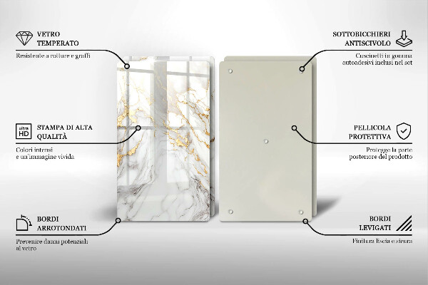 Protector pared cocina Mármol claro con oro.