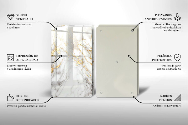 Protector pared cocina Mármol claro con oro.