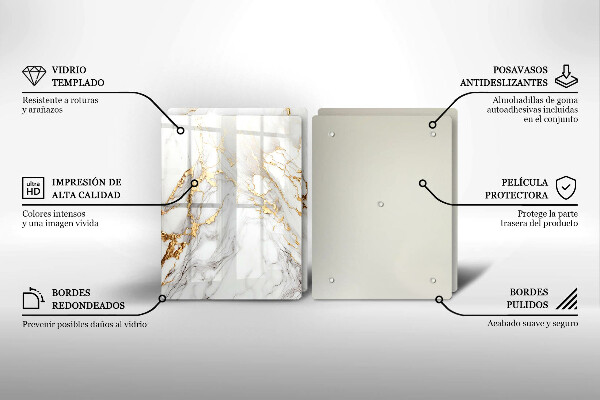 Protector pared cocina Mármol claro con oro.