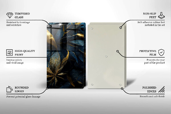 Protector pared cocina Hojas decorativas con oro.