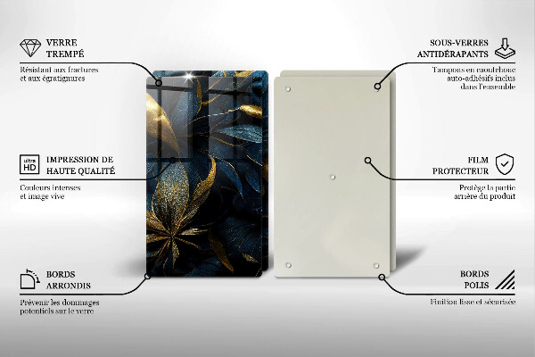 Protector pared cocina Hojas decorativas con oro.