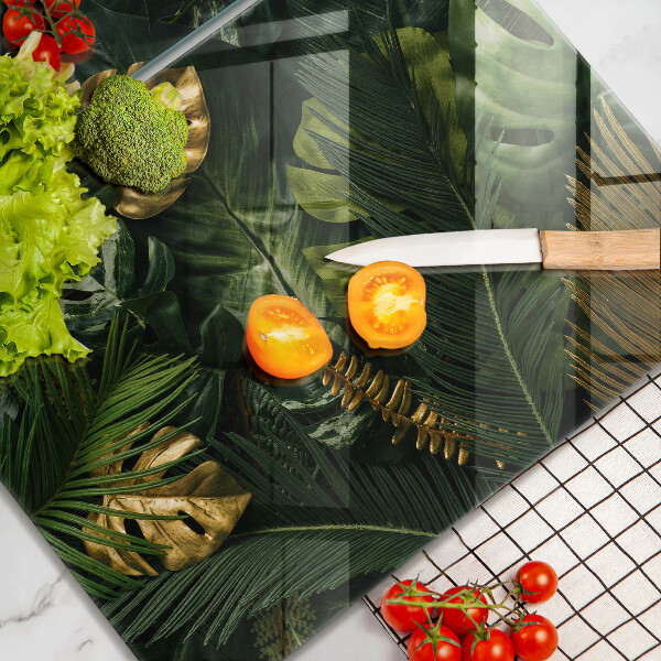 Protector pared cocina Hojas de monstera dorada