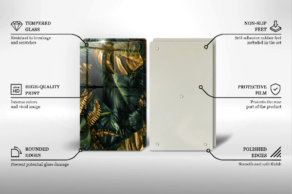 Protector pared cocina Hojas de monstera dorada