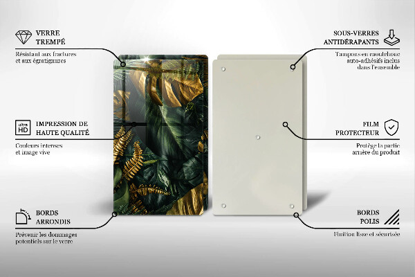 Protector pared cocina Hojas de monstera dorada