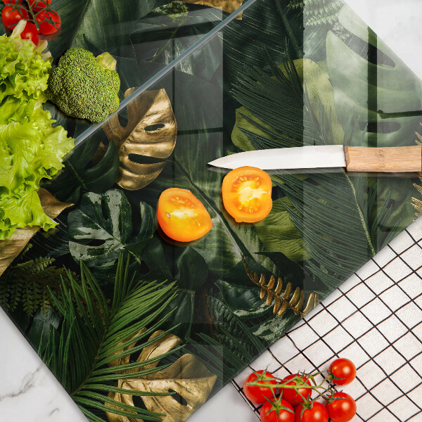 Protector pared cocina Hojas de monstera dorada