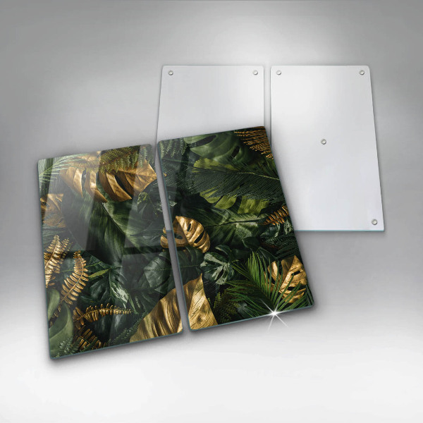 Protector pared cocina Hojas de monstera dorada