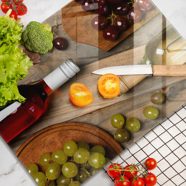 Cubre encimera Botellas de vino y uvas.