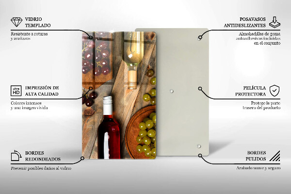 Cubre encimera Botellas de vino y uvas.