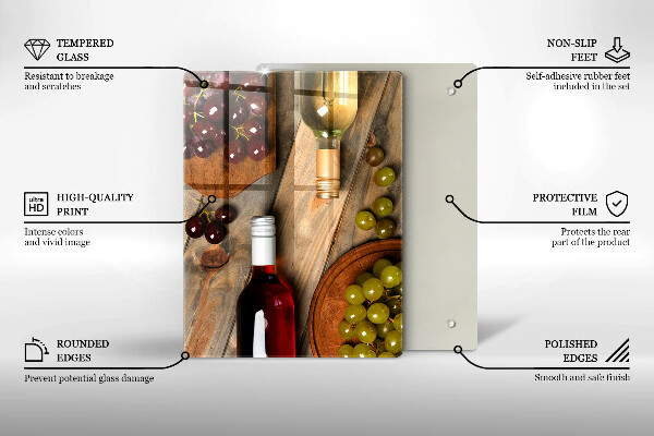 Cubre encimera Botellas de vino y uvas.