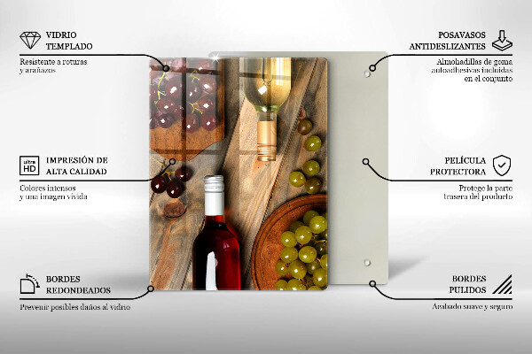 Cubre encimera Botellas de vino y uvas.