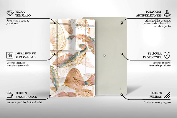 Cubre encimera Plumas y hojas boho.