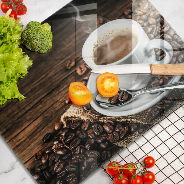 Cubre vitrocerámica Taza y granos de café.