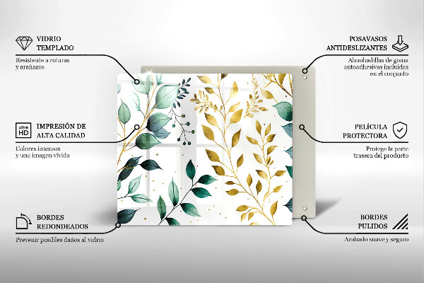 Protector encimera Hojas verdes y doradas